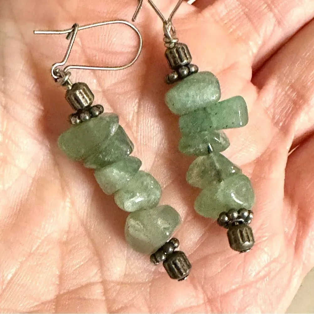 Aventurine silver tone drop earrings